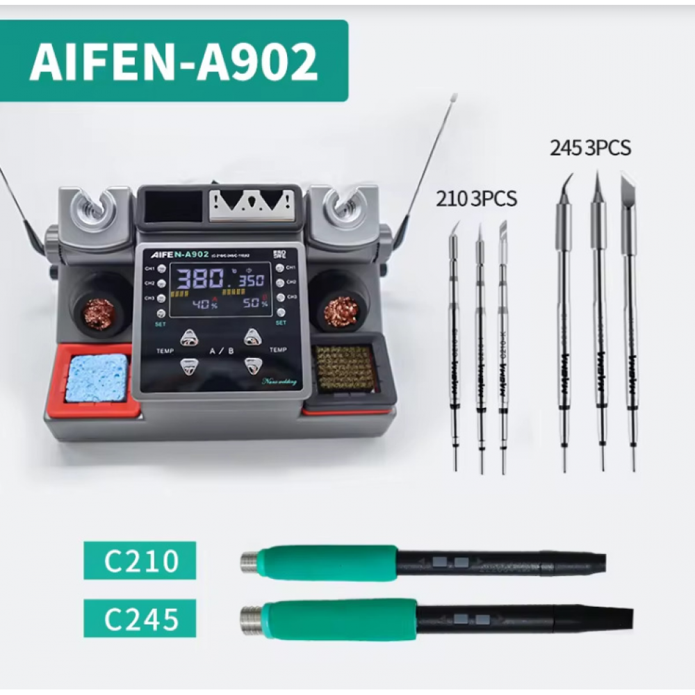 AIFEN A902 Pro Çift Kaynak İstasyonu C210 C245 C115 Lehimleme Aleti