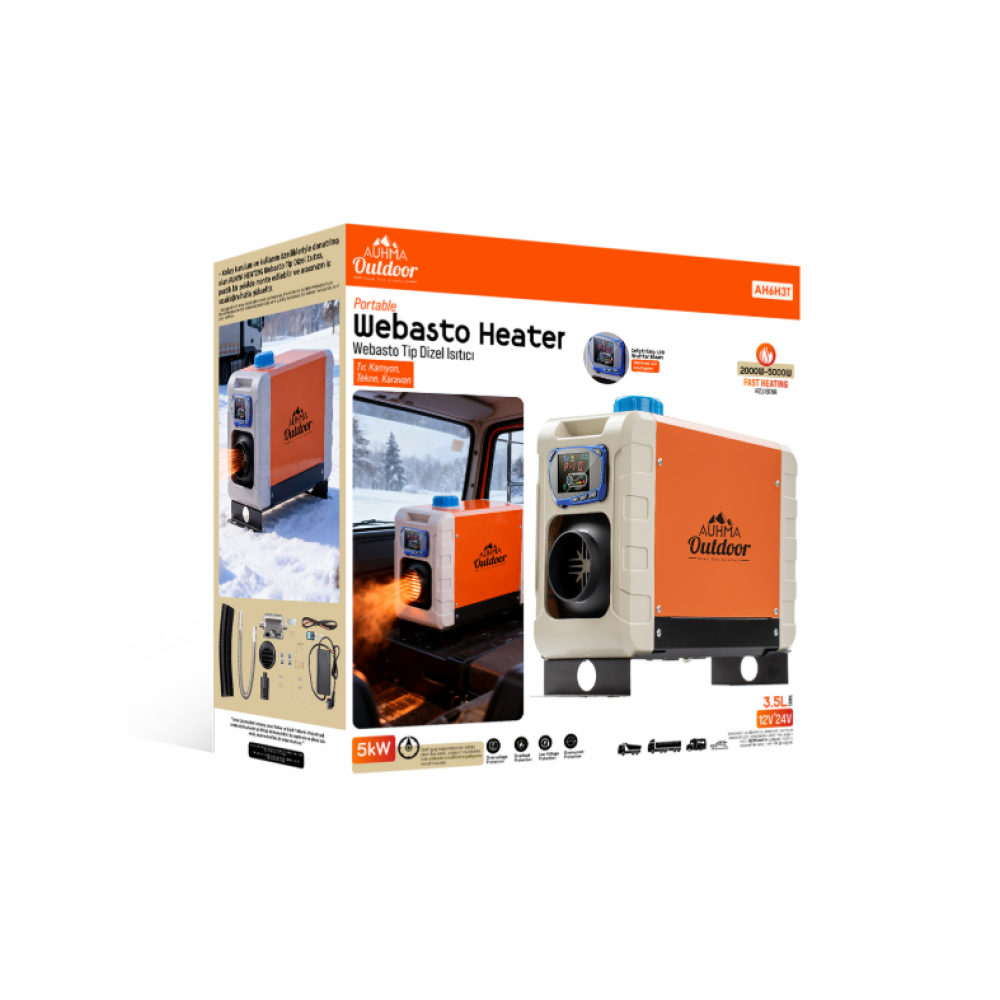 Auhma AH6H3T 5kW 12V/24V Dijital Ekranlı Webasto Tip Dizel Isıtıcı (2000W-5000W) - Tır, Kamyon, Karavan, Tekne İçin Taşınabilir Isıtma