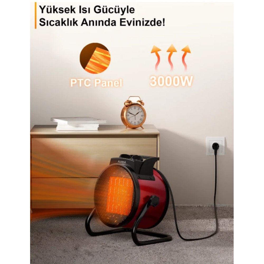 Auhma AT1H Elektrikli Isıtıcı Fan | 3000W Hızlı Isınma, 3 Kademeli Ayar, Sessiz Ptc Isıtma Teknolojisi