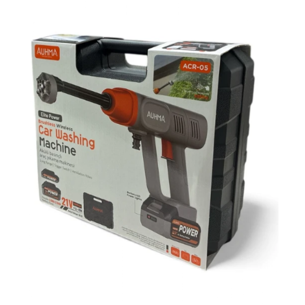 Auhma Acr-05 Akülü Basınçlı Araç Yıkama Makinesi | 37.500MAH Çift Batarya | 203 Psı Güç | 17500 Rpm